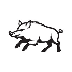 Obraz premium Wild boar running silhouette vector art black color design and solid white background 