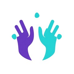 Obraz premium Hands Reaching Up: Two hands, one purple and one teal, reach upwards in a symbolic gesture of hope, unity, and collaboration. The hands are intertwined.