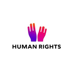 Fototapeta premium Human Rights Logo: Two hands reaching upwards, symbolizing hope, equality, and unity in a vibrant gradient design. Perfect for campaigns, organizations, and individuals advocating for human rights. 