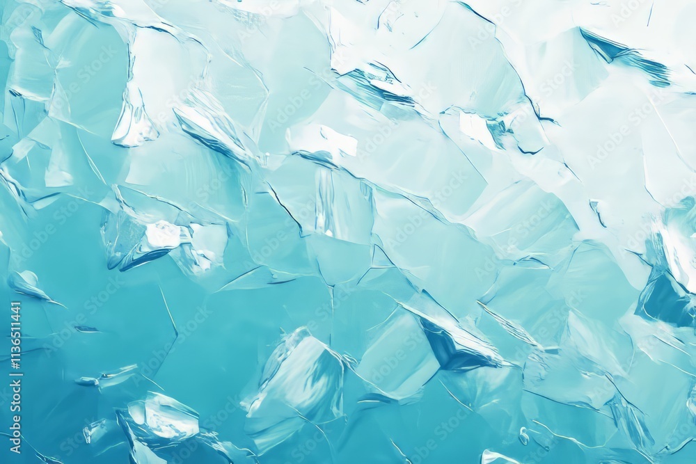 Poster texture of chipped ice with rough edges showcasing sharp details in a cool blue hue