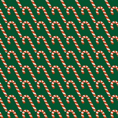 Seamless repeating candy cane pattern on green background.