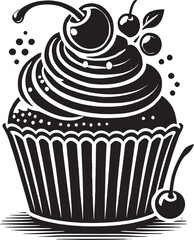 Delicious cup cake silhouette vector illustration isolated on a white background