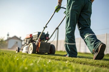 mowing the grass