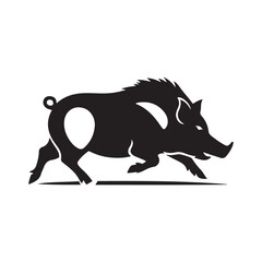 Wild boar running  silhouette vector art black color design and solid white background 