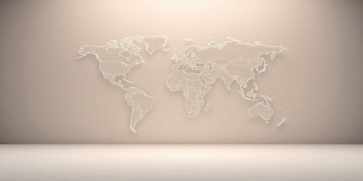Outlined world map on a neutral wall background, ideal for global business presentations or travel agency brochures.