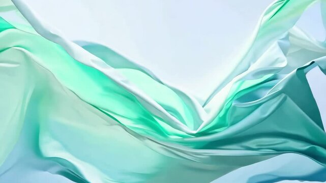 Flowing green fabrics creating elegant waves in motion