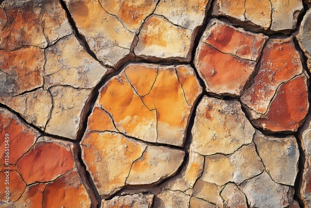 Aufkleber Craggy textured surface with vibrant colors and intricate patterns reflecting natural erosion processes