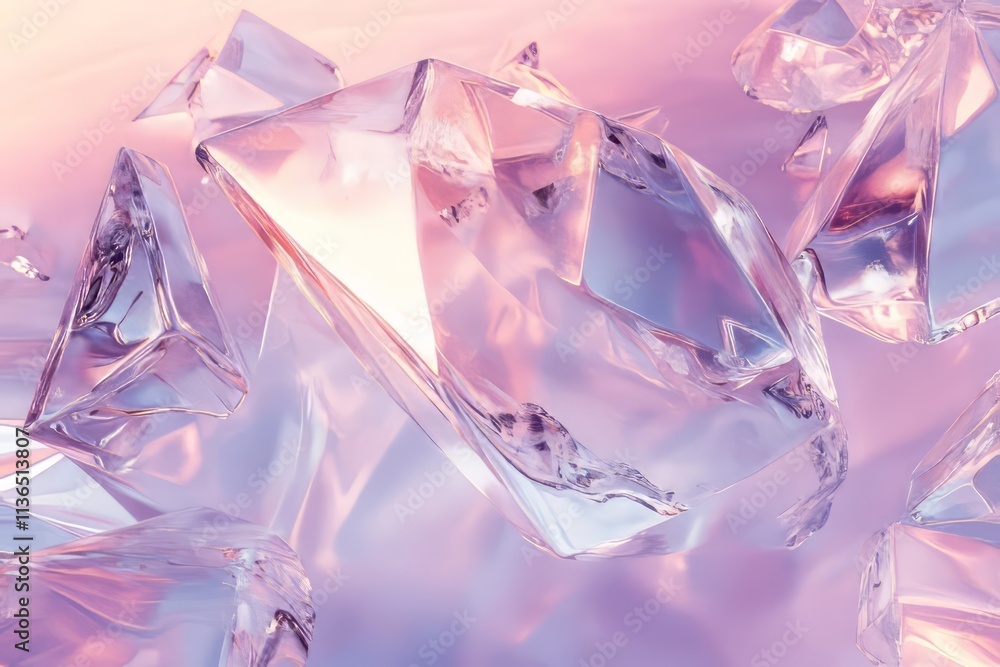 Poster Crystal-clear ice texture with sharp edges and embedded elements showcasing intricate details
