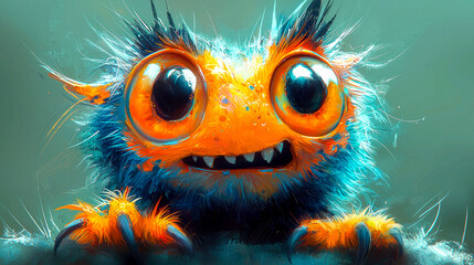 Cute orange and blue furry monster.