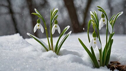 snowdrops in the snow 