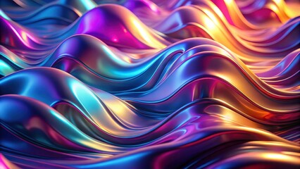Obraz premium Abstract iridescent liquid metal waves flowing in vibrant colors