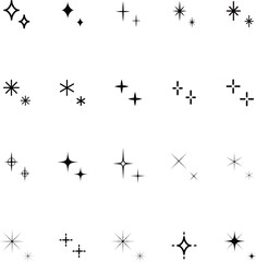 キラキラした飾りのアイコンのセット　星　イラスト　装飾　背景　輝き　素材