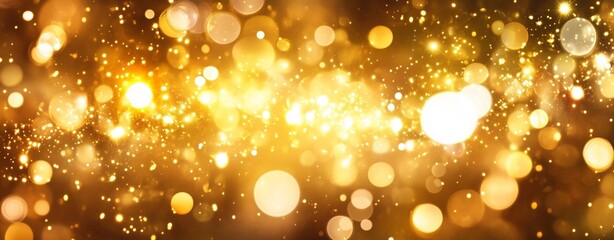 A luxurious and festive New Year's Eve scene with a glittering gold backdrop. The background is filled with colorful fireworks exploding in the night sky.