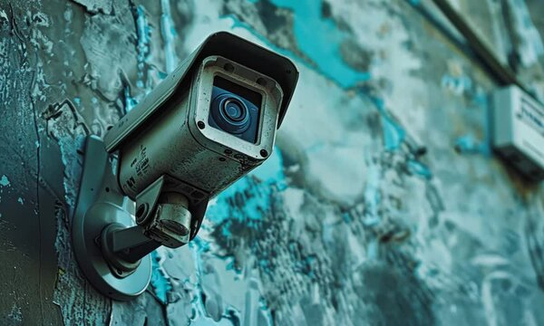 Weathered Security Camera on a Distressed Wall