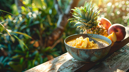 A Pineapple, Banana, and Peach Smoothie Bowl