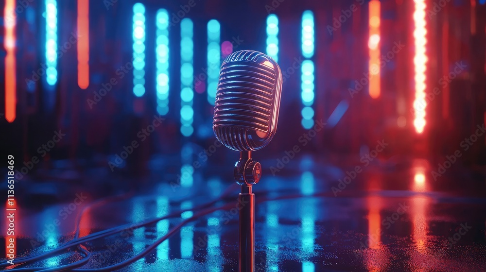 Poster template for podcast cover art with space for text, showing mic and audio wave
