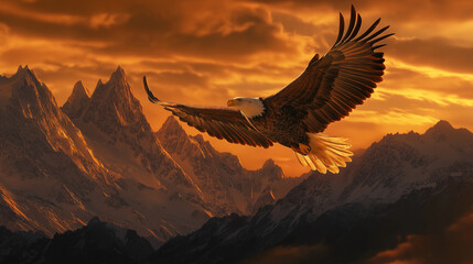 Bald eagle mid-flight with prey in talons, powerful and fierce predator of the skies in a natural environment