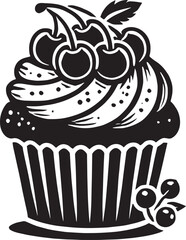 Delicious cup cake silhouette vector illustration isolated on a white background