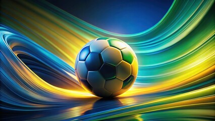 Fototapeta premium A vibrant soccer ball rests on dynamic, colorful, abstract waves of energy.