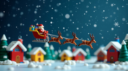 Christmas miniature diorama : Night in a Snowy Village, Santa Claus and reindeer, Christmas Tree and Snowman, and more