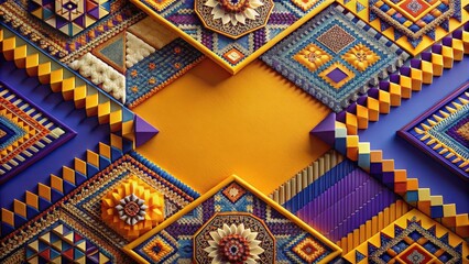 Fototapeta premium Abstract Geometric Textile Composition with Vibrant Purple and Gold Hues