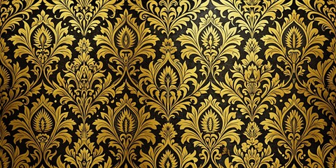 Gold Black Damask Seamless Pattern Background, Luxury Elegant Design, Wallpaper Texture,  High-Resolution Image, Decorative Fabric Print