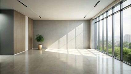 Modern Minimalist Empty Office Space with Large Window and Natural Light