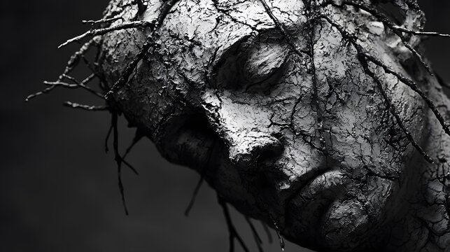 A head covered in thorns, symbolic of mental anguish and self-inflicted pain