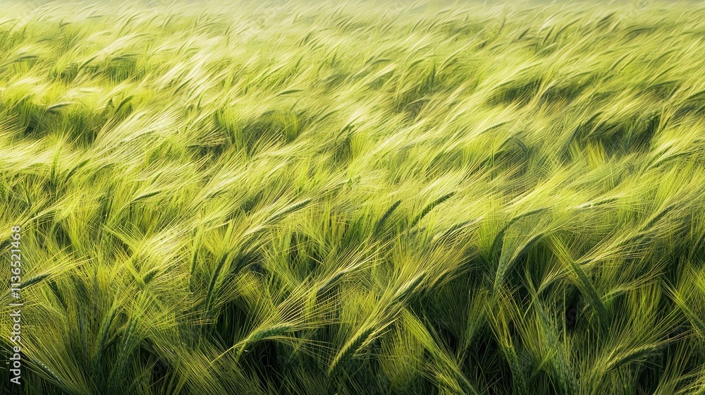 Poster expansive field of long grass gently blowing in a summer breeze