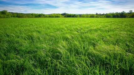 Expansive field of long grass gently blowing in a summer breeze 
