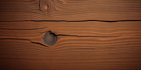 Dark Brown Wood Grain Texture Rustic, Weathered Surface with Knots and Cracks