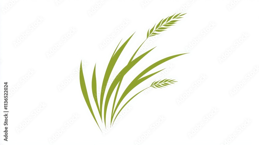 Poster minimalistic grass icon with a few blades in green on a white background