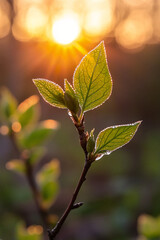 Dewdrops on Newly Sprouted Plant in Morning Light Capturing Nature's Fresh Beauty