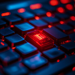 Fototapeta premium Futuristic Keyboard with Glowing Red LED Lights