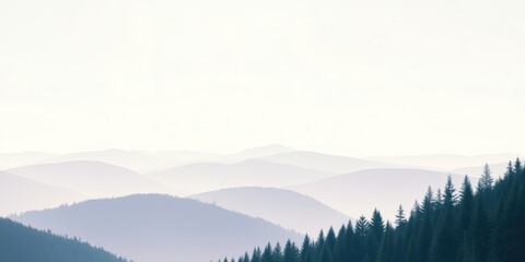 Fototapeta premium Serene Misty Mountain Range with Silhouetted Evergreen Trees