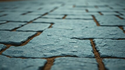 Obraz premium Close-up view of a textured stone pavement, showing detail of the individual stones and the earth between them