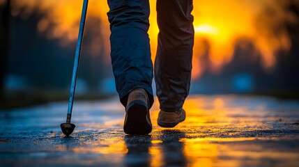 A person walking with a cane, their posture hunched, symbolizing resilience despite chronic pain
