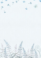 Obraz premium Vertical light blue retro textured grunge paper background with wild flowers border