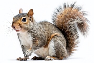 Obraz premium Gray Squirrel Isolated, White Background, Wildlife Photography, Sciurus Carolinensis, Nature Image, Animal Portrait, Rodent, Squirrel Photo, Stock Photo, High-Resolution, Royalty Free