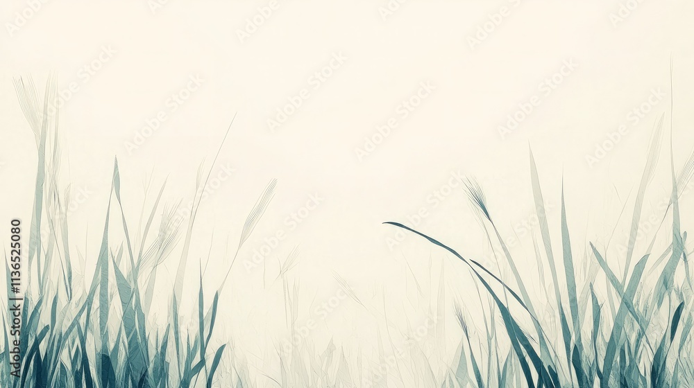 Poster simple grass sketch with varying lengths of blades, in soft colors