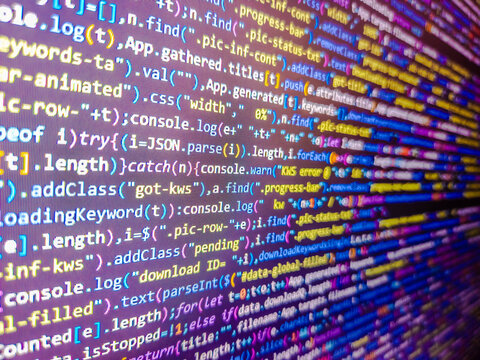 Color coding on screen. Provided full access to the server. Programming code text on computer screen. Timeboard in the modern airport. Concept of cyber piracy. Software development monitor.