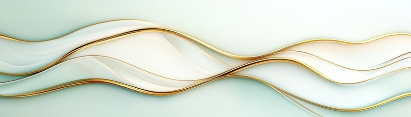 A flowing abstract design featuring gentle curves in soft white and gold tones against a light background.