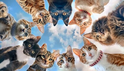 The curious gaze of the cute cat group