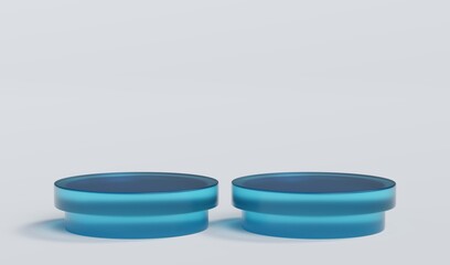 Sky Blue Matte Glass Cylinder Podium Platform Scene Stand White Grey Background Show Cosmetic Bottle Beauty Products 2 Two Pedestals Showcase On Display Workshop Mockup Realistic 3D Illustration