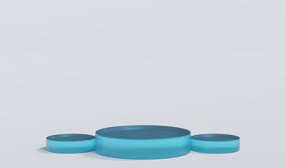 Sky Blue Matte Glass Cylinder Podium Platform Scene Stand White Grey Background Show Cosmetic Bottle Beauty Products 3 Three Pedestals Showcase On Display Workshop Mockup Realistic 3D Illustration