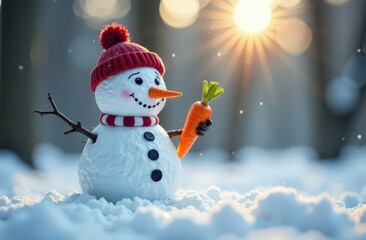 Fototapeta premium melted snowman in a puddle next to snowdrops in the forest 
