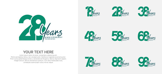 Anniversary logo set vector design, green color for celebration event