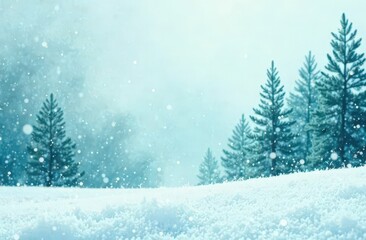 Fototapeta premium A serene Winter background emerges through soft teal and white watercolor, showcasing gentle swirling textures and a misty atmosphere