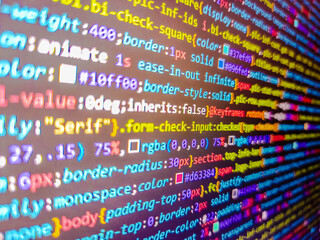 Error and computer problems concepts. Mosaic pattern. Blockchain theme hologram drawings over computer on the desktop background. Computer science lesson. Business graph background. Top view.