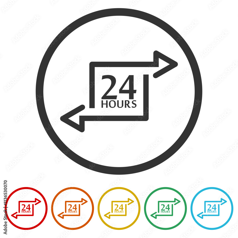 Poster 24 hours delivery icon. set icons in color circle buttons